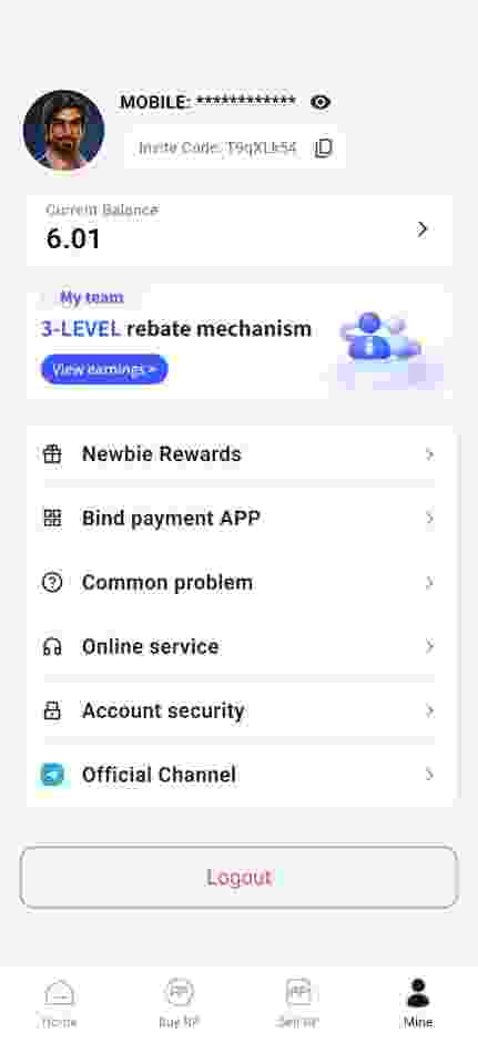 Rynpay profile screen preview
