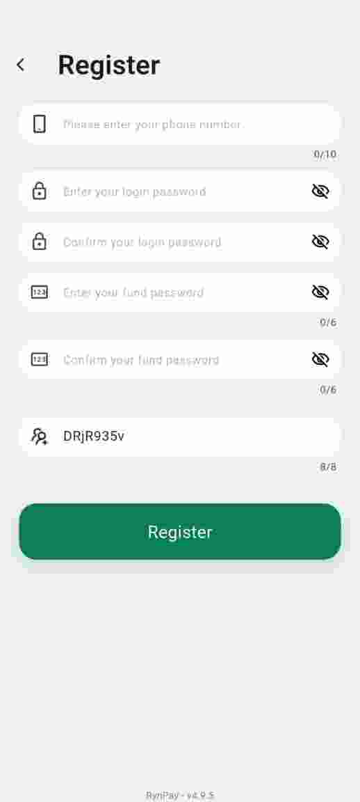 Rynpay registration screen preview